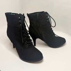 Diba Black Heeled Ankle Boots Womens 9.5 Gothic Dark Academia Lace-Up